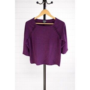 Neiman Marcus Knit Pullover Plum Purple 3/4 Sleeve Scoop Neck Sweater M